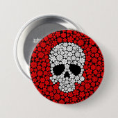 Weißer und roter wilder Blumen-Schädel Button (Vorne & Hinten)