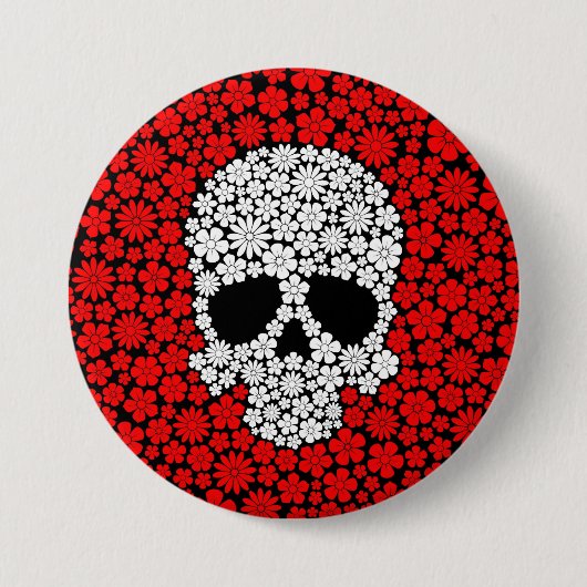 Weißer und roter wilder Blumen-Schädel Button (Vorderseite)