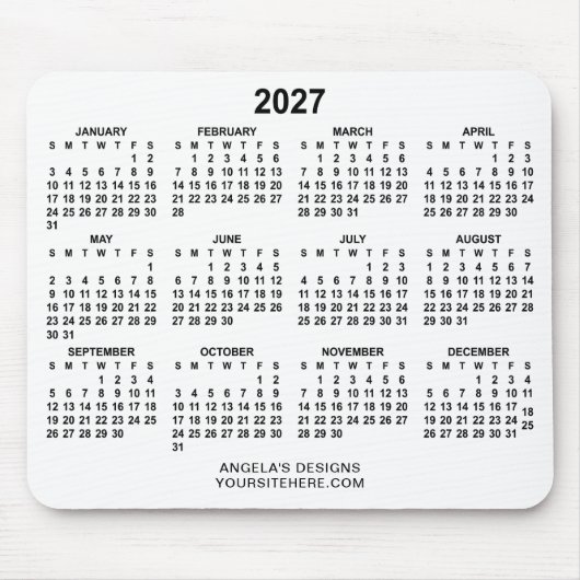 Weißer und schwarzer 2027-Kalender Werbeartikel Mousepad (Vorne)