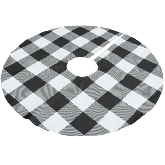 Weißer und schwarzer Büffel-Karo - karierter Polyester Weihnachtsbaumdecke (Schrägansicht)