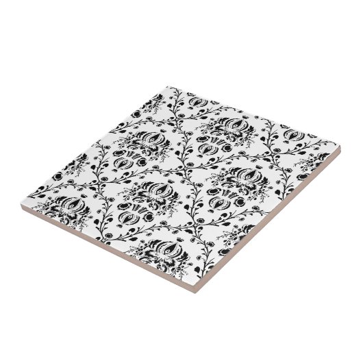 Weißer und schwarzer Damast Fliese (Seite)