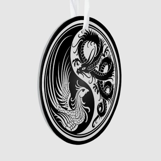 Weißer und schwarzer Drache Phoenix Yin Yang Ornament (Vorderseite)
