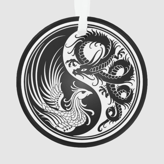 Weißer und schwarzer Drache Phoenix Yin Yang Ornament (Rückseite)