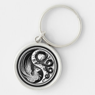 Weißer und schwarzer Drache Phoenix Yin Yang Schlüsselanhänger