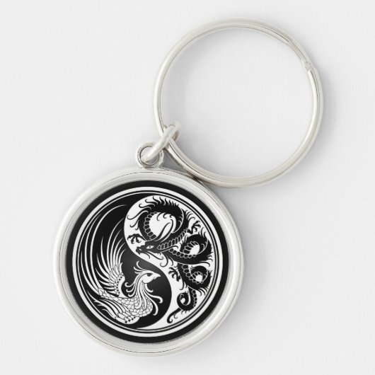 Weißer und schwarzer Drache Phoenix Yin Yang Schlüsselanhänger (Vorne)