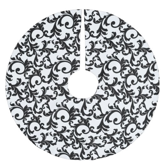 Weißer und schwarzer eleganter Damast Polyester Weihnachtsbaumdecke (Vorderseite)