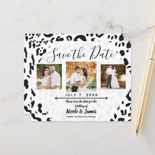 Weißer und schwarzer Gepard Leopard Save the Date (Vorderseite/Rückseite Beispiel)