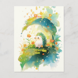 Weißer und Türkiser Igel im Sommergarten Postkarte