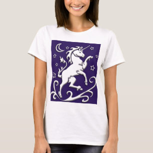 Weißer Unicorn am Nachtdamen-hellen Shirt