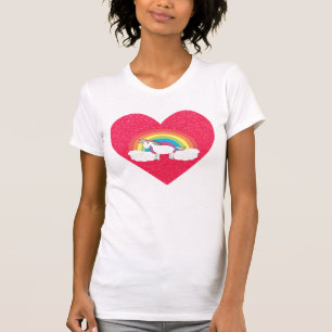 Weißer Unicorn auf Regenbogen und Wolken zacken T-Shirt
