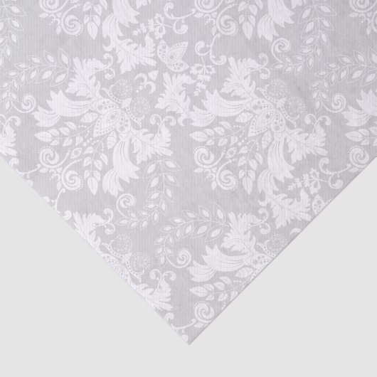 Weißer Verzierter Wirbel mit hellgrauem Hintergrun Seidenpapier (Ausschnitt)