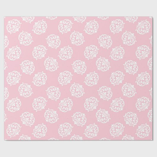 Weißer Viktorianischer Damast in rosa Geschenkpapier (Flach)