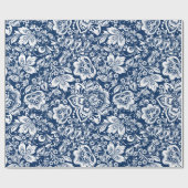 Weißer Vintager Damast auf marineblau Hintergrund Geschenkpapier (Flach)