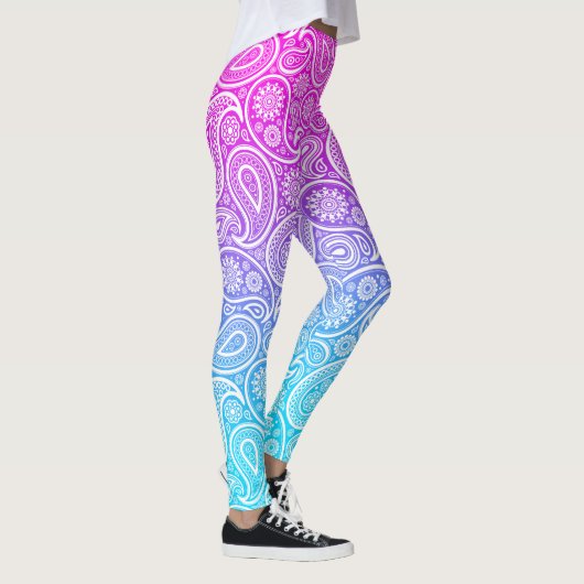 Weißer, Vintager Pisley, pink bis blau ombre Leggings (Rechts)