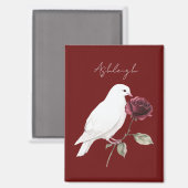 Weißer Vogel rote Rose Magnet (Vorderseite/Rückseite)