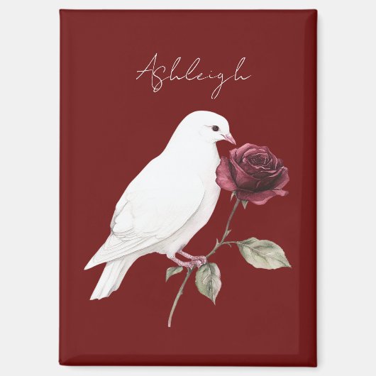 Weißer Vogel rote Rose Magnet (Vorderseite)