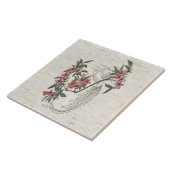 Weißer Vogel und Kirschblüten auf der Keramik Birk Fliese (Seite)