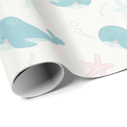 Weißer Wal- und Starfish-Muster Geschenkpapier (Rolleneckpunkt)