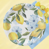 Weißer Wasserfarben Lemon und Blume Pappteller