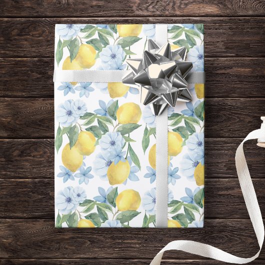 Weißer Wasserfarben Lemon und Blume Umschlagpapier Geschenkpapier