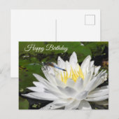 Weißer Wasserlilie, Blaue Libelle Geburtstag Postkarte (Vorne/Hinten)