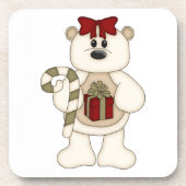 Weißer Weihnachtsbär Stehend/Roter Bow Untersetzer (Vorderseite)
