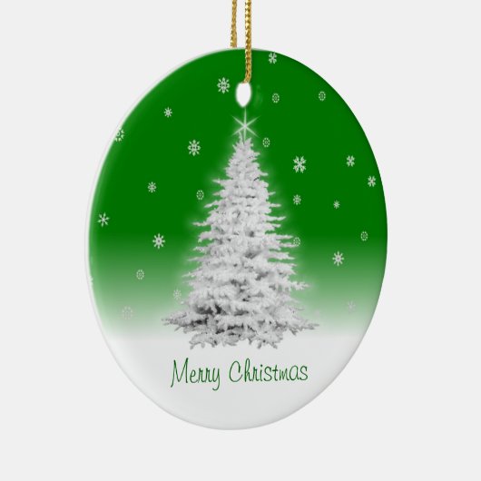 Weißer Weihnachtsbaum auf grüner Verzierung Keramik Ornament (Rechts)