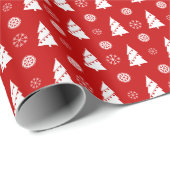 Weißer Weihnachtsbaum auf rotem Hintergrund Geschenkpapier (Rolleneckpunkt)