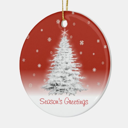 Weißer Weihnachtsbaum auf Rotem Ornament (Links)