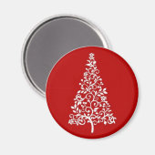 Weißer Weihnachtsbaum auf rotem Rundmagnet Magnet (Vorderseite/Rückseite)