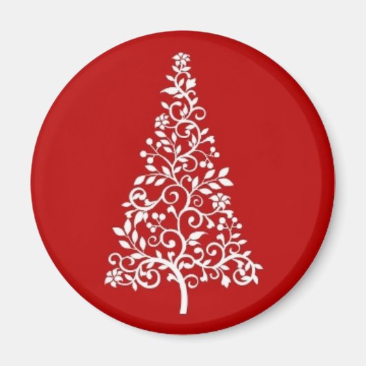 Weißer Weihnachtsbaum auf rotem Rundmagnet Magnet (Vorne)