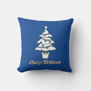 Weißer Weihnachtsbaum Blaue Dekorationen - Frohe W Kissen