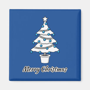 Weißer Weihnachtsbaum Blaue Dekorationen - Frohe W Magnet