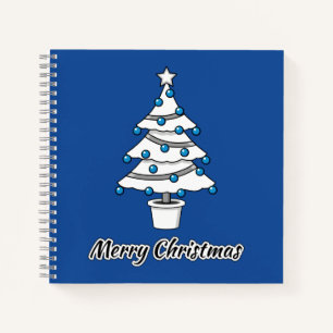 Weißer Weihnachtsbaum Blaue Dekorationen - Frohe W Notizblock