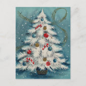 Weißer Weihnachtsbaum in der Schneeschweihnachtsla Feiertagspostkarte (Vorderseite)