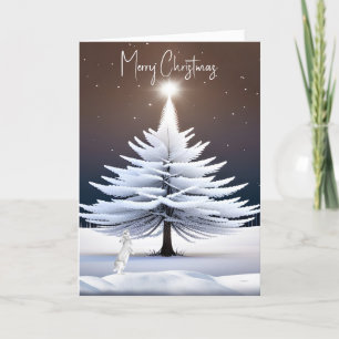 Weißer Weihnachtsbaum mit sonniger Aussicht Feiertagskarte