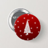 Weißer Weihnachtsbaum mit Sternen auf Rot Button (Vorne & Hinten)