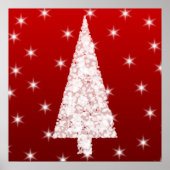 Weißer Weihnachtsbaum mit Sternen auf Rot. Poster (Vorne)