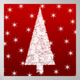 Weißer Weihnachtsbaum mit Sternen auf Rot. Poster