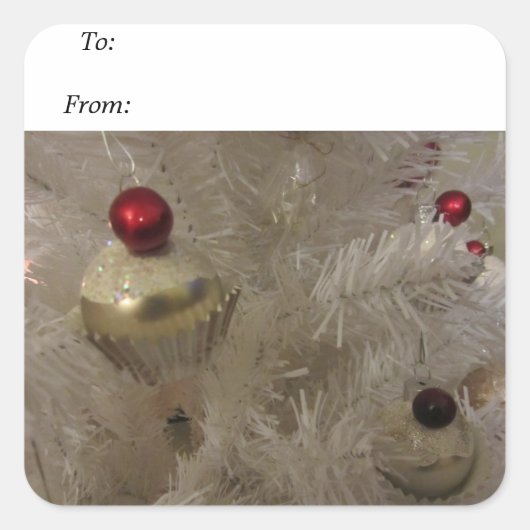 Weißer Weihnachtsbaum Quadratischer Aufkleber (Vorderseite)