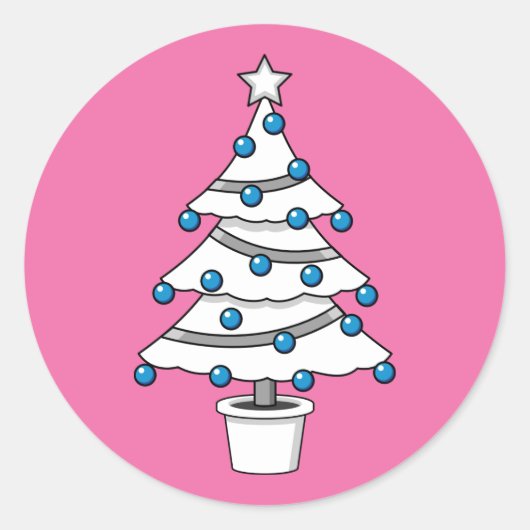 Weißer Weihnachtsbaum Runder Aufkleber (Vorderseite)