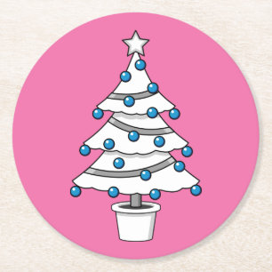 Weißer Weihnachtsbaum Runder Pappuntersetzer
