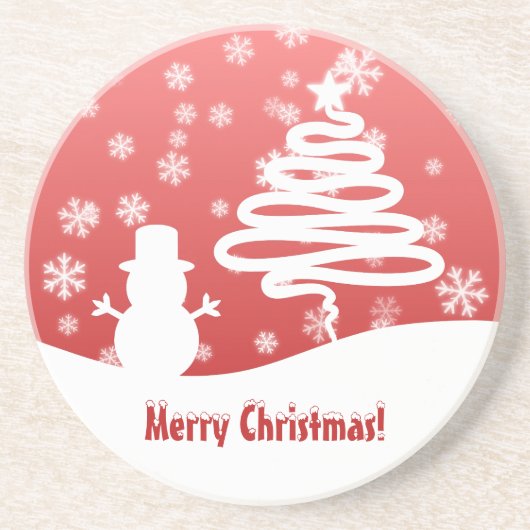 Weißer Weihnachtsbaum und Schneemann Getränkeuntersetzer (Vorne)