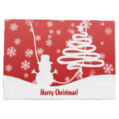 Weißer Weihnachtsbaum und Schneemann Große Geschenktüte (Rückseite)