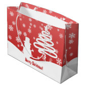 Weißer Weihnachtsbaum und Schneemann Große Geschenktüte (Rückseite Schrägansicht)