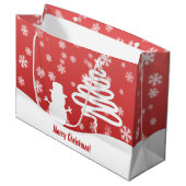 Weißer Weihnachtsbaum und Schneemann Große Geschenktüte (Vorderseite Schrägansicht)