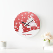 Weißer Weihnachtsbaum und Schneemann Große Wanduhr (Zuhause)