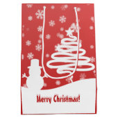 Weißer Weihnachtsbaum und Schneemann Mittlere Geschenktüte (Rückseite)