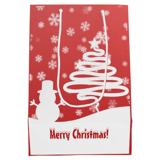 Weißer Weihnachtsbaum und Schneemann Mittlere Geschenktüte (Rückseite)