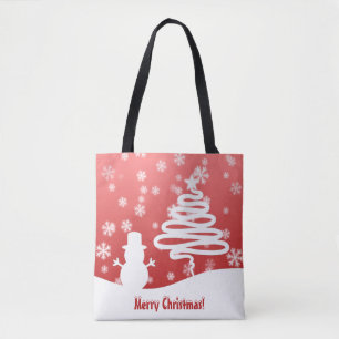 Weißer Weihnachtsbaum und Schneemann Tasche